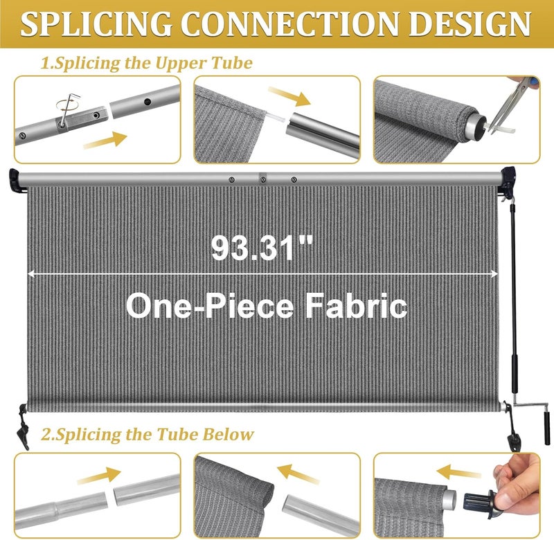 Shade&Beyond Outdoor Roller Shades with Splicing Design, 8' W x 8' H Cordless Patio Roll Up Blinds, Exterior Shade Cloth Roll for Porch, Gazebo, Pergola, Balcony, Gray - Image 5